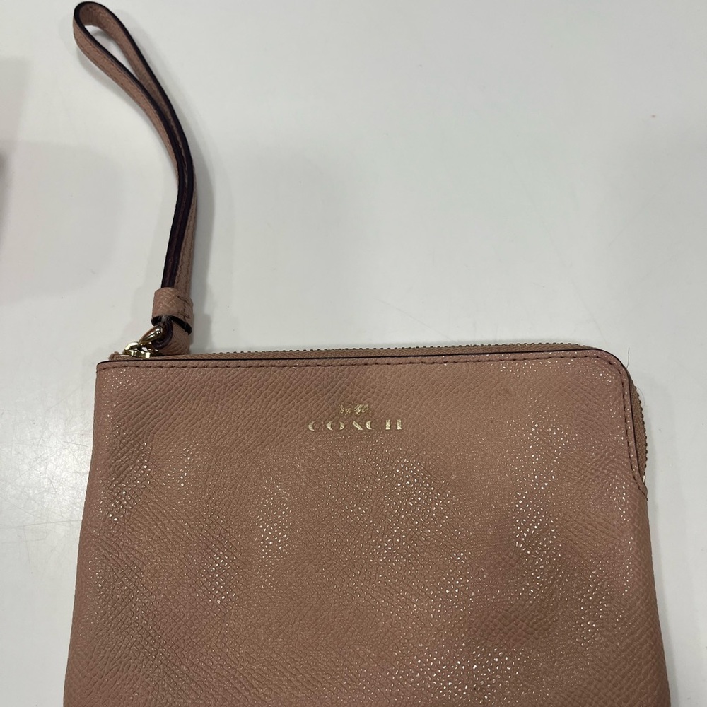Coach  Tan, Pale Pink Wristlet Clutch